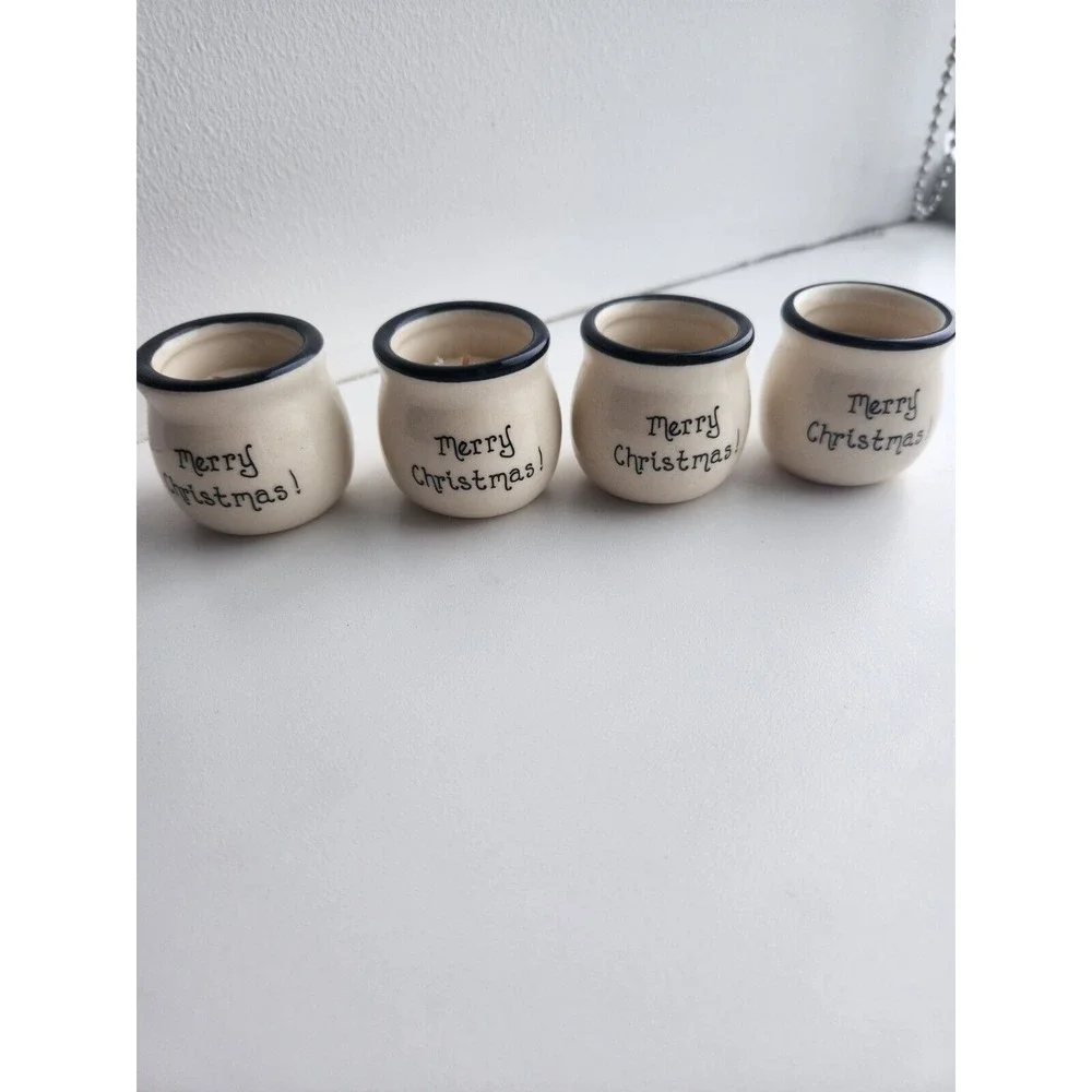 Set of 4 Snowman Mini Jar Candles Ceramic Painted Christmas‎ Holiday Winter